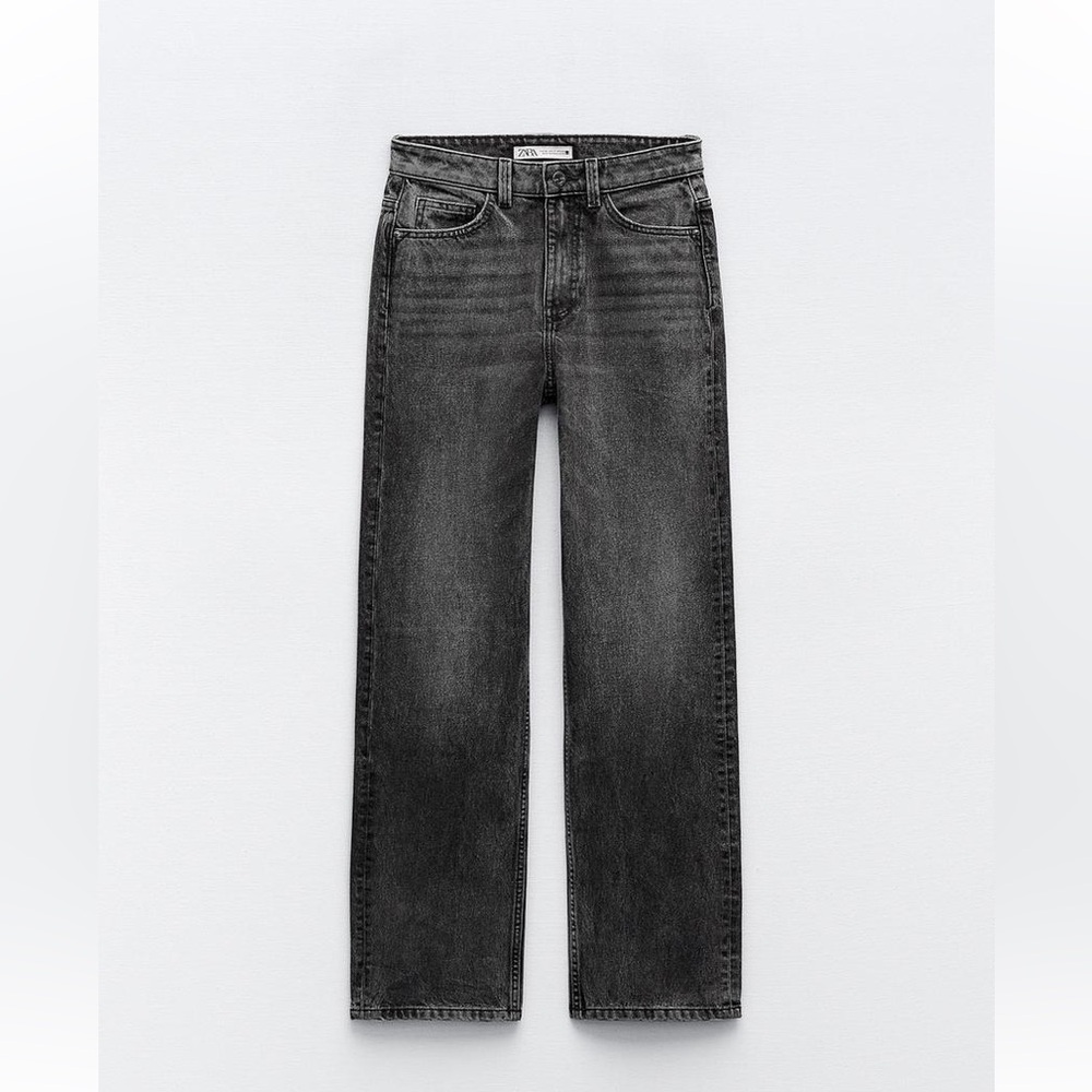 ZARA HIGH-WAISTED FULL LENGTH Z1975 STRAIGHT LEG JEANS 8228/029 29/8 Black